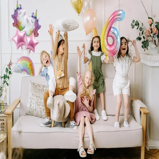 40 Inch Digital Crown Foil Number Balloons Gradient Color Digital Balloon Birthday Party Decoration Balloon,Unicorn Rainbow Birthday Balloons for Girls, 6th Birthday Party Supplies {4}