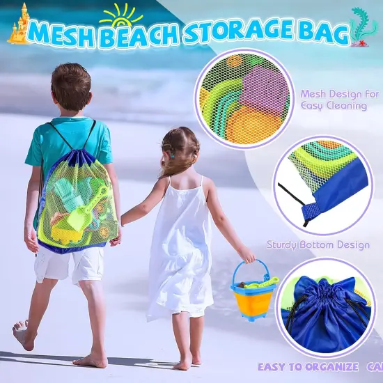 Summer Beach Toys, 45Pcs Farm Playset, Collapsible Sand Toys with Sand Buckets and Tractor Toy Set, Sand Castle Building Kit, Farm Toys, Animal Toys, Mesh Bag, Travel Beach Toys for Kids Ages 4-8 {5}