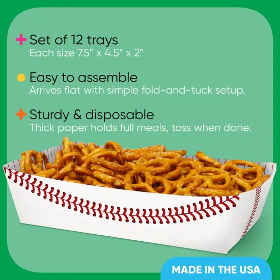Big Dot of Happiness Baseball Party Paper Food Trays, Disposable Double-Sided Paper Food Holders for Nachos, Hot Dogs, French Fries - 12 Ct {4}
