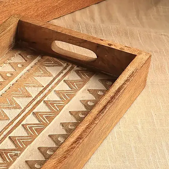 Handcrafted Mango Wood D&eacute;cor & Serving Birkin Tray - 15" x 9" x 2.5" {3}