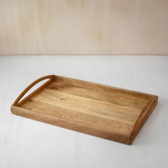 Teak Wooden Serving Tray &ndash; Natural Hardwood, Elegant & Versatile | 16"x10"x2.3" {3}