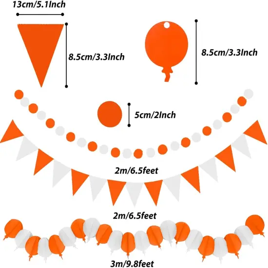 Party Decorations, 41 Pcs Orange Papar Fans Pompoms Garlands, Banner String Tissue Paper Tassel for Halloween New Years Spring Festival Wedding Birthday Party {5}