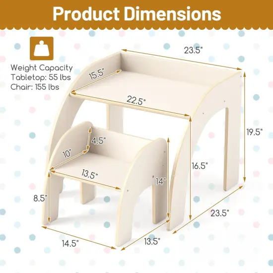 Plywood Kids Table and Chair Set with Spacious Safe Design and Ergonomic Seat White {6}