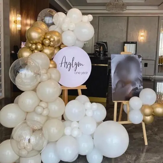 White and Gold Balloons, 12 Inch White Sand Gold Metallic Latex Balloons, Beige Gold Party Balloons {5}