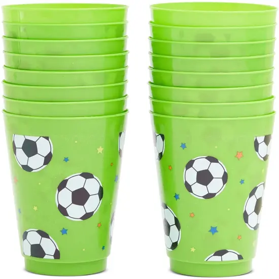 16 Pack Plastic Soccer Cups for Kids, Sports Party Favors for Birthday Party Supplies (16 oz) Multicolor {7}