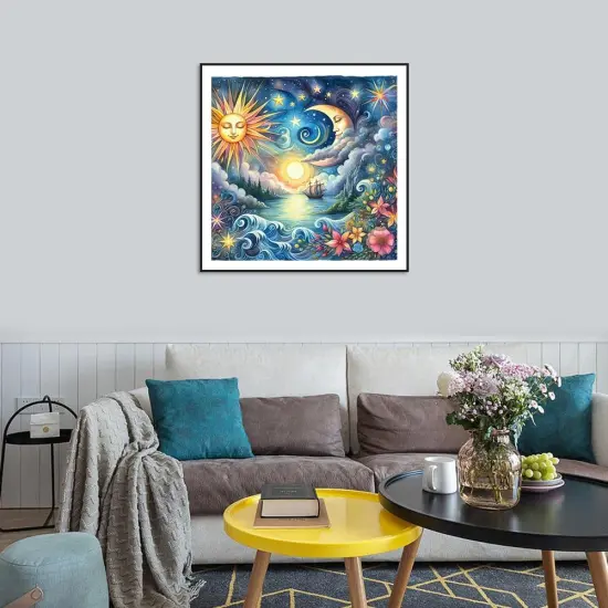 Sun and Moon Face Diamond Painting Kits for Adults, 5D DIY Diamond Art Kits for Beginners, Full Drill Diamond Painting Kits for Home Wall Decor, 12x12 Inch {3}