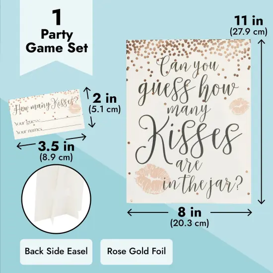Guess How Many Kisses Bridal Shower Game for 60 Guests for Wedding (1 Rule Board, 60 Guessing Cards) Pink {3}
