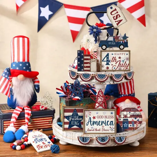 20 Pcs 4th of July Patriotic Tiered Tray Decoration Independence Day {2}
