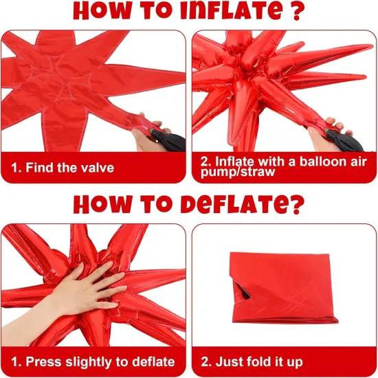 10 Pcs Star Balloons Explosion Starburst Balloons Foil Cone Balloon Magic for Birthday Wedding Anniversary Party Backdrops Decorations Supplies, 6 Pcs 22Inches and 4 Pcs 27Inches (Red) {4}