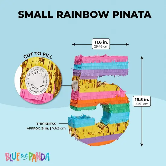 BLUE PANDA Rainbow Number 5 Pinata for Kids Ages 3-14 Birthday Party Decoration, Fiesta, Cinco de Mayo Celebration, Small (12 x 16.5 x 3 In) Multicolor {4}