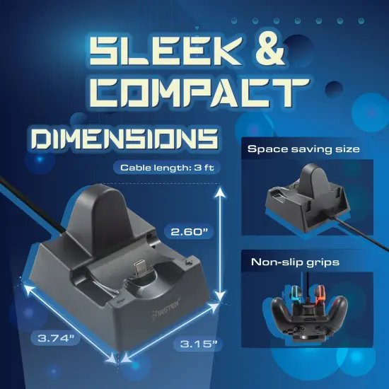 Insten 3-in-1 Charging Dock for Nintendo Switch & OLED Model Joy Con and Pro Controller with LED Indicator & Type C Charging Cable Black {6}