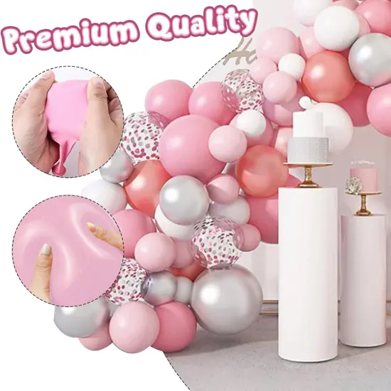 60PCS Pink Balloons, 12 Inches White Gold Confetti Latex Balloons with Ribbon Thicken {4}