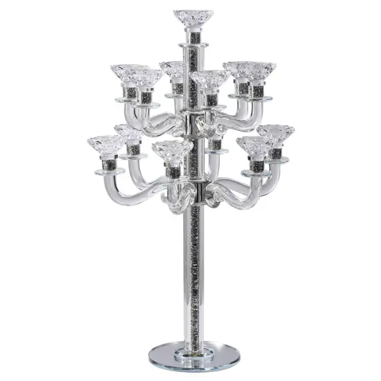 Crystal Candelabra with Mirrored Base 13 Arms Silver {2}