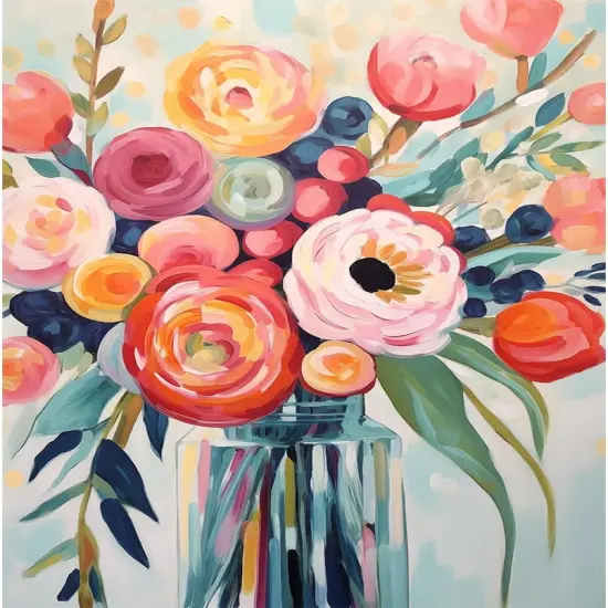 Flowers Paint by Numbers Kit for Adults - Flowers in a Vase Paint by Number on Canvas Without Frame, DIY Acrylic Painting for Ideal Gift Home Wall Decor (16x20 Inch) {1}