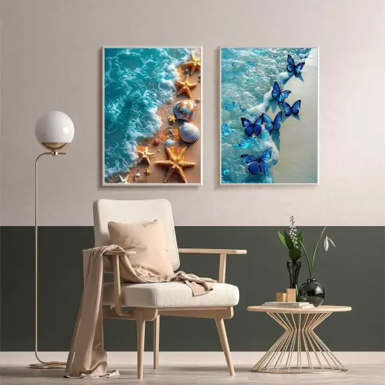 2 Pack Diamond Painting Kits for Adults, 5D DIY Beach Diamond Art Kits for Adults Full Drill Round Paint Diamond Dots Gems Art Crafts Painting Kits for Home Wall Decor 12x16Inch {2}