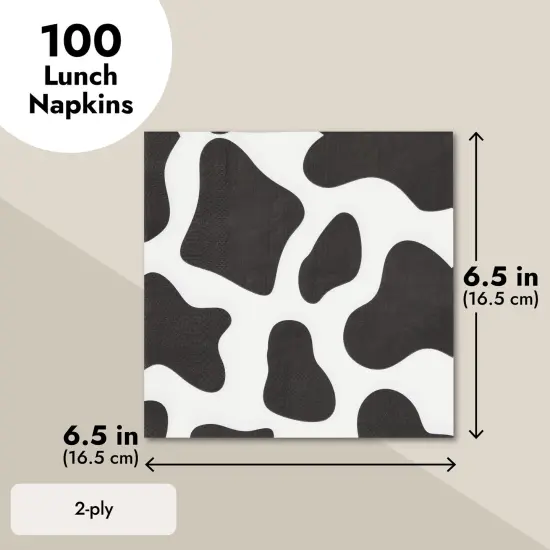100 Pack Cow Print Napkins for Farm Animal Birthday Party Supplies (2-Ply, 6.5 x 6.5 In) {3}