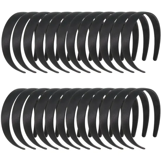 24 Pack Black Headbands for Women - 1 Inch Wide Non-slip Satin Headband for DIY (4.8 x 5.75 x 1") {1}