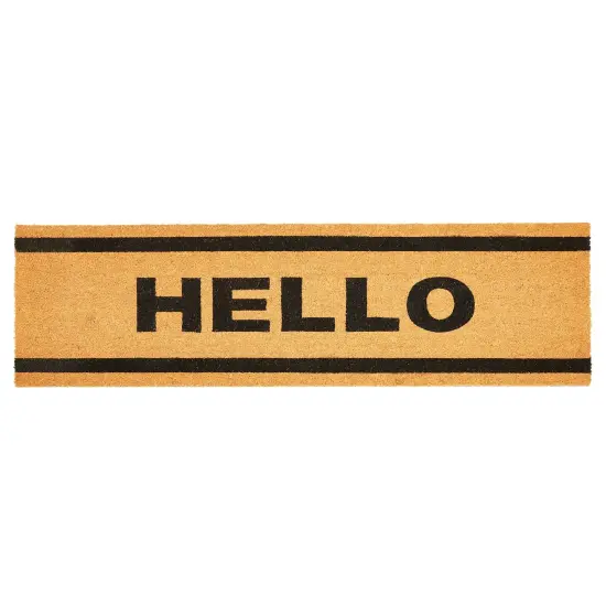 Hello Long Coir Doormat, Welcome Mats Outdoor for Home Entrance with Non-Slip Backing (17x60 In) Brown {1}