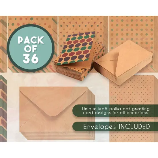 36 Pack Kraft Greeting Cards with Envelopes Blank Inside (Polka Dot) Brown {3}