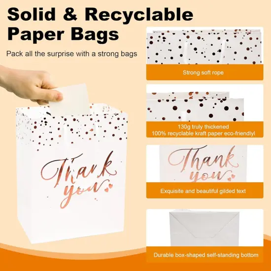20 Pcs White Gift Bags with Handles - Medium Size Thank You Bags Bulk for Weddings {3}