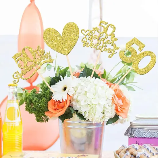 12 PCS 50th Anniversary Centerpiece Sticks Double Sided Gold Glitter {4}