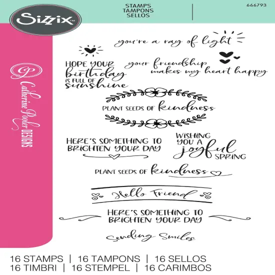Sizzix Clear Stamps Set By Catherine Pooler 16/Pkg-Sending Sunshine Sentiments {1}