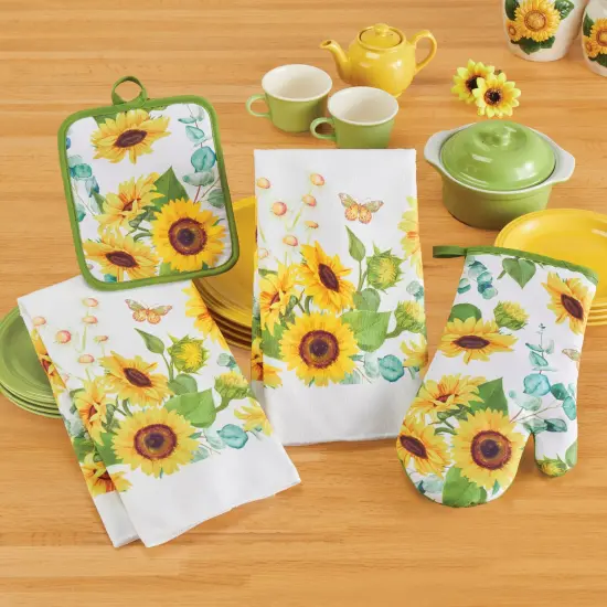 Collections Etc 4-Piece Sunflower Garden Design Kitchen Set {1}