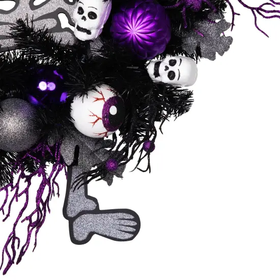 Northlight Purple and Black Spooky Skeleton Pine Halloween Wreath, 24-Inch, Unlit {7}