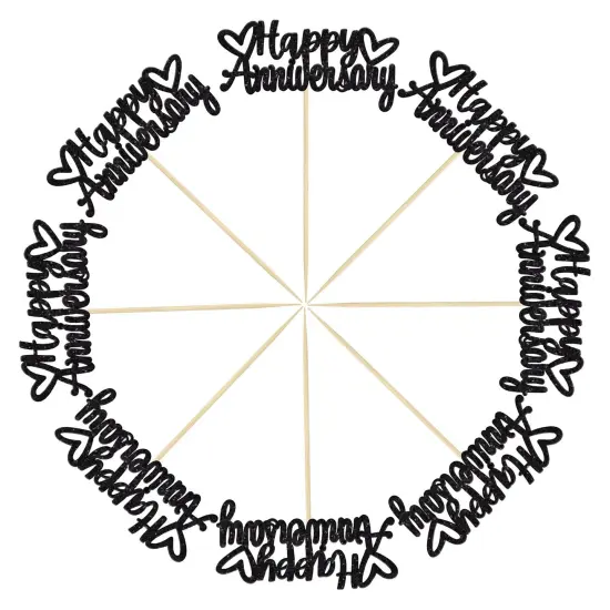 24 Pack Happy Anniversary Cupcake Toppers Black Glitter {2}