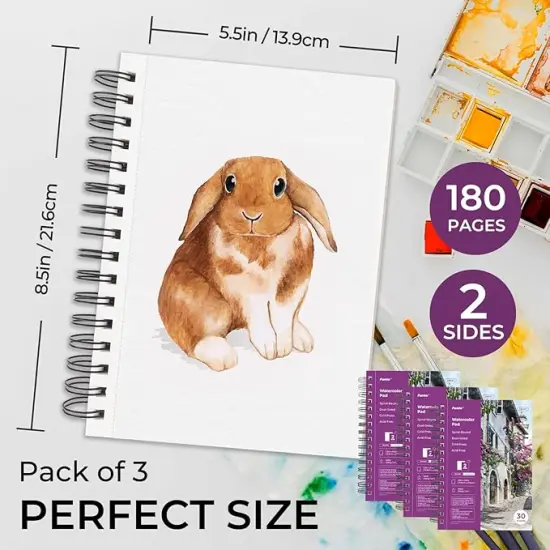 Watercolor Pad 5.5x8.5, 3 Pack, 90 Sheets,140lb/300gsm, Double-Sided {2}
