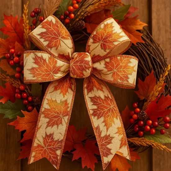 Designer&rsquo;s Shop WR 63-5211 Fall Maple Leaf Wired Edge Ribbon &ndash; 2.5" x 10 Yards &ndash; Autumn Harvest Decor {4}