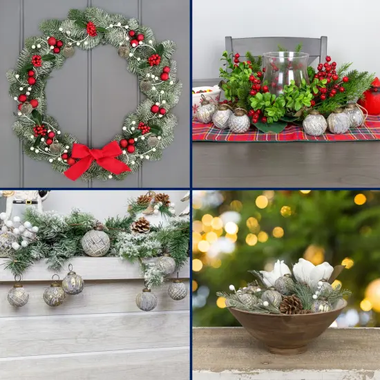 2in Farmhouse Ball Ornaments Distressed Metal Glass Christmas Decor Silver {2}