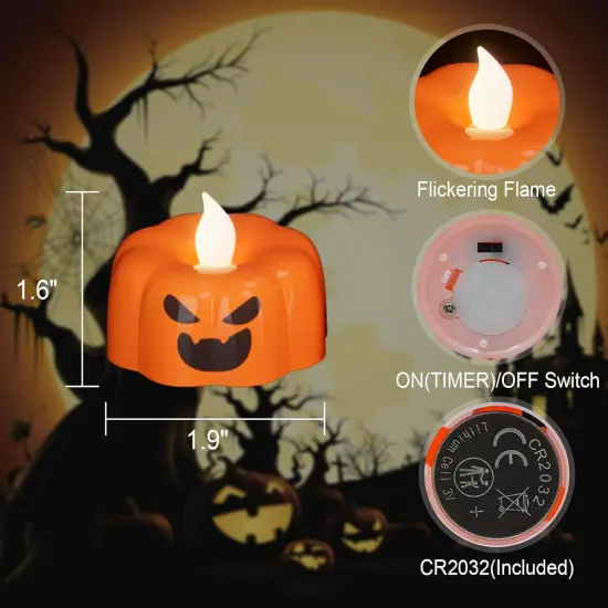 Halloween Pumpkin Lights Flameless Candles 6H Timer-(6Pcs,1.9"&times;1.6") {2}