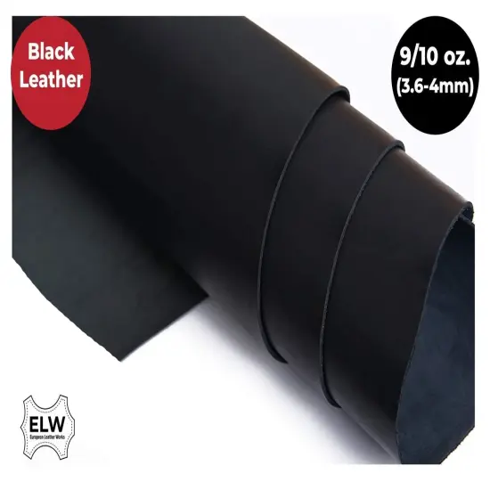 ELW Oil Tanned Black Leather 9-10 oz (3.6-4mm) Thickness Pre-Cut Cowhide Full Grain Leather for Tooling, Holsters, Knife Sheaf, Carving, Embossing, Stamping {1}