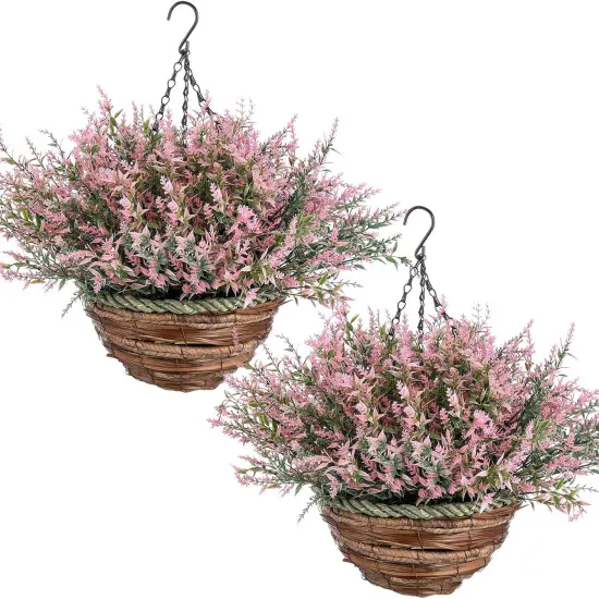 2 Sets Artificial Lavender with Hanging Basket &ndash; Faux Flowers for Porch & Garden Decor {2}