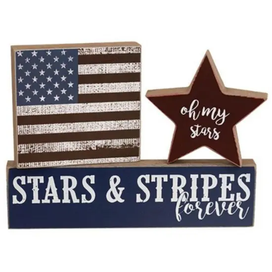 3/Set Patriotic Wood Blocks Americana Decor for Shelf or Tabletop {1}