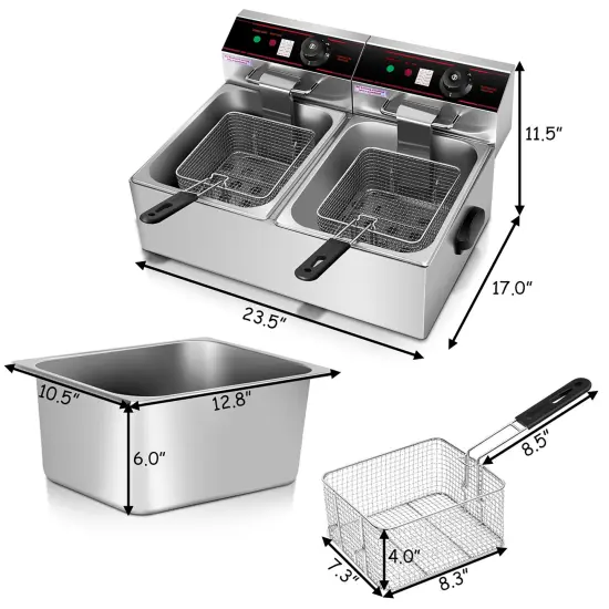Costway 3400W Electric Countertop Deep Fryer Dual Tank Home Steel {3}