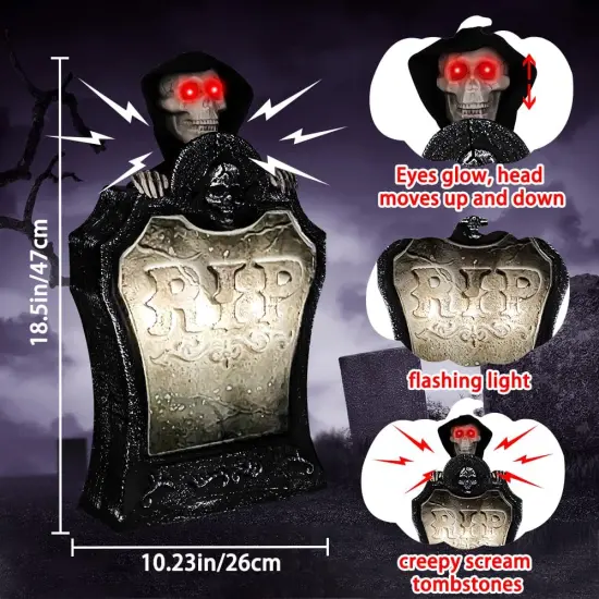 Animated Halloween Tombstone Decoration, Lighted Gravestone {2}