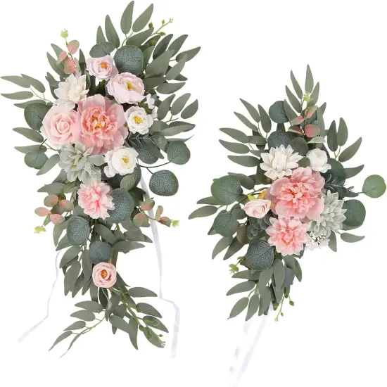 Pink Faux Arch Flowers Wedding Welcome Sign Flower {1}