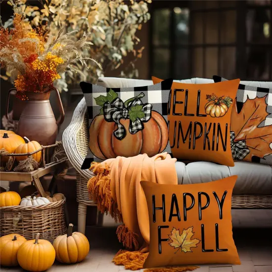Fall Maple Leaf Pumpkin Throw Pillow Covers {2}