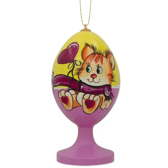 Cat with Valentine's Day Bouquet Wooden Christmas Ornament {1}