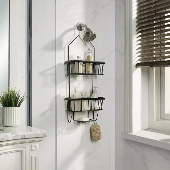 Bathroom Classic Hanging Over The Shower Head Caddy Black {2}