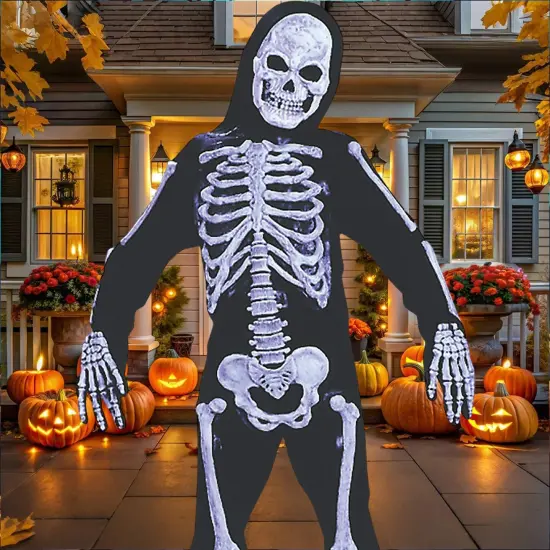 Boy's Skelebones Skeleton Costume with Mask Gloves Boot Tops {5}