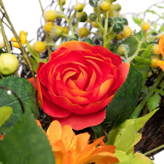 Northlight Ranunculus and Rose Floral Spring Wreath, Orange and Yellow 20" {6}