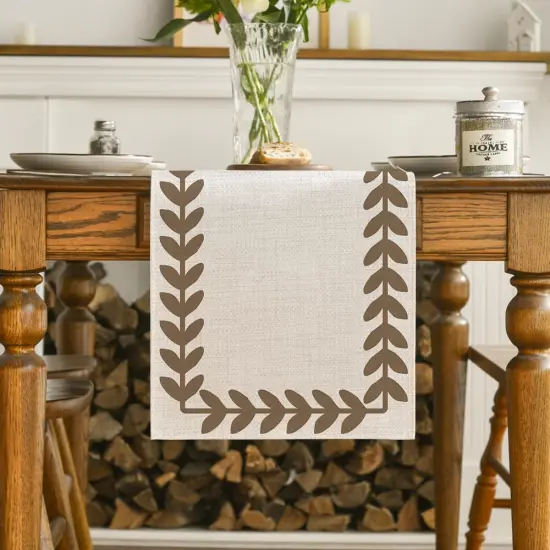 Beige Brown Willow Leaf Table Runner 13x72 Inch {2}