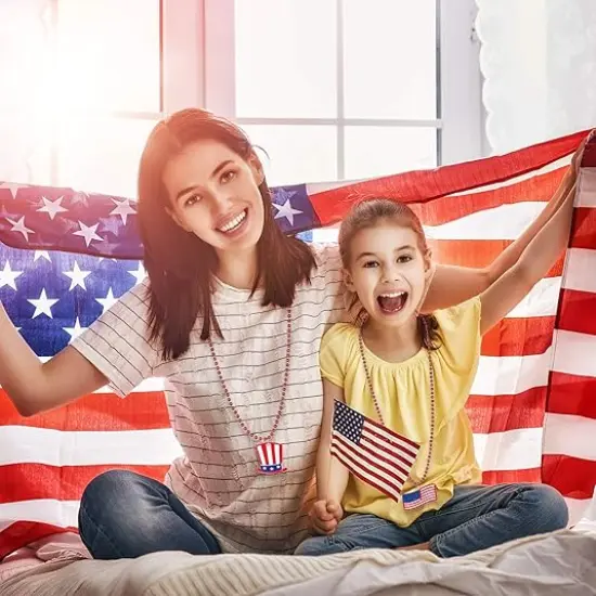 18Pcs 4th of July Bead Necklaces Patriotic Metallic Beaded Necklaces {5}