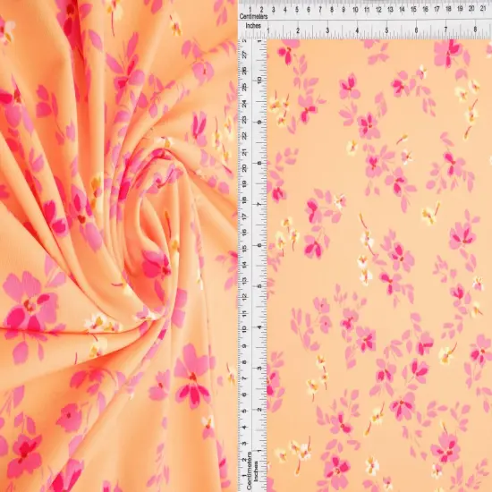 1 Yard DTY Floral Print Fabric 58/60 Inch Wide Soft Stretch Material for Dresses Tops & Crafts PEACH {1}