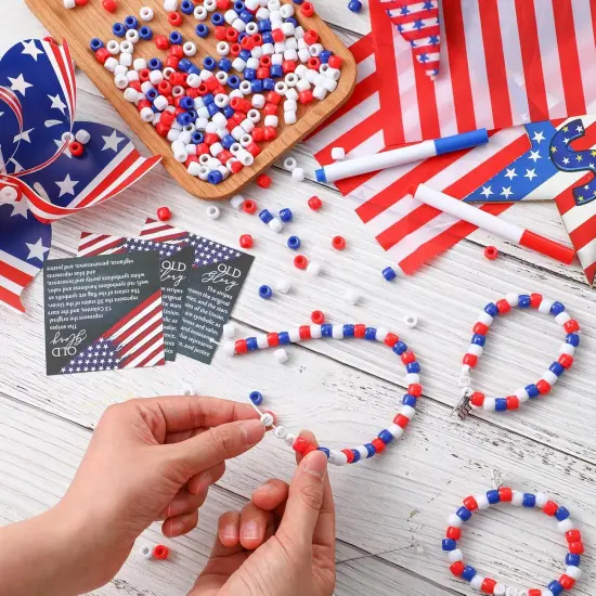 1029 Pcs 30 Sets Independence Day Beaded Bracelet Kit(Red White Blue) {4}