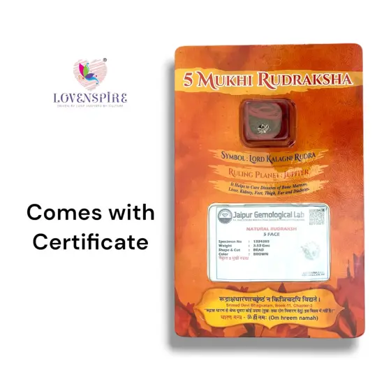 Certified Rudraksha Pendant Mala Prayer Bead Handmade Astrological Shiva Necklace Jewelry for Men Women 3 to 6 Mukhi Rudraksh with Silver Plated on Red Cotton Cord {5}