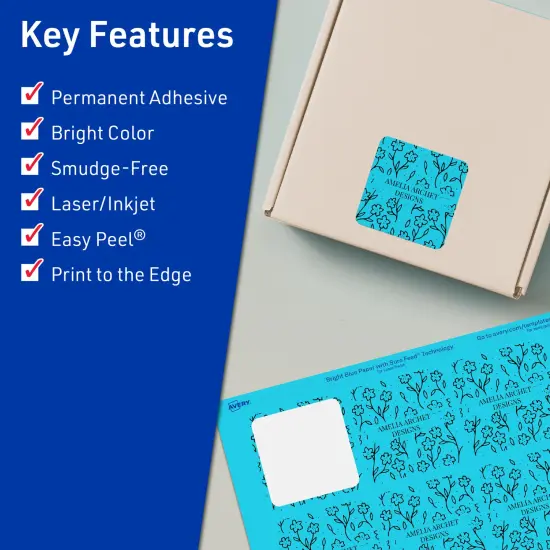 Avery Bright Blue Paper Labels, 2" x 2" Square {2}